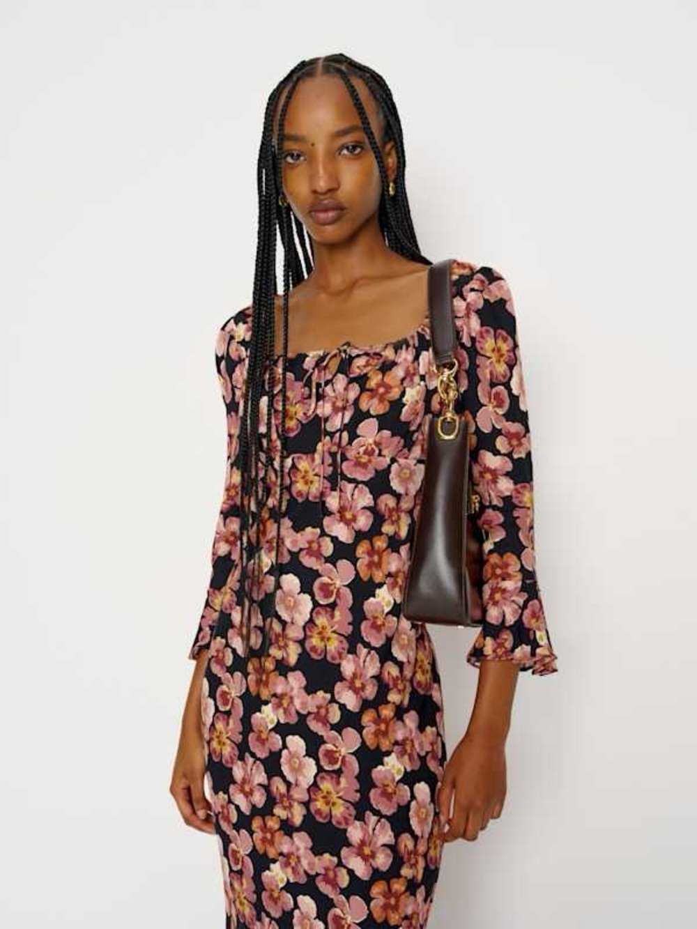 Reformation Kiley Floral Print Midi Dress in Pansy
